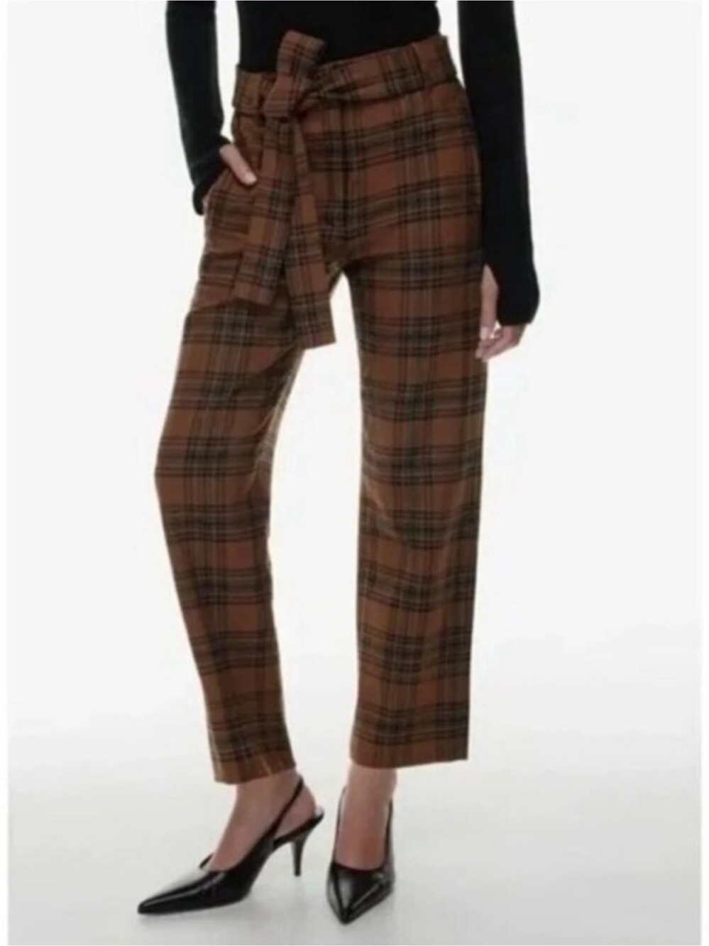 Aritizia Wilfred Brown Plaid Trousers Size 4